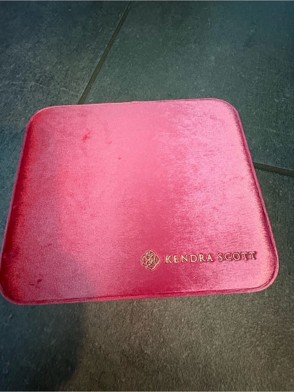 Kendra Scott Velvet Jewelry Tray in Rose Pink with Gold Logo